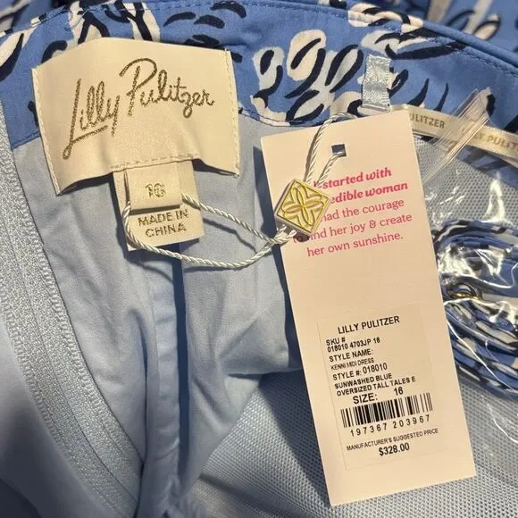 Lilly Pulitzer Kenni Midi Dress Blue Floral Floral Strapless Cotton NWT 16 - Picture 5 of 5